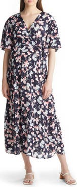 Angel Maternity Floral Faux Wrap Maternity Maxi Dress
