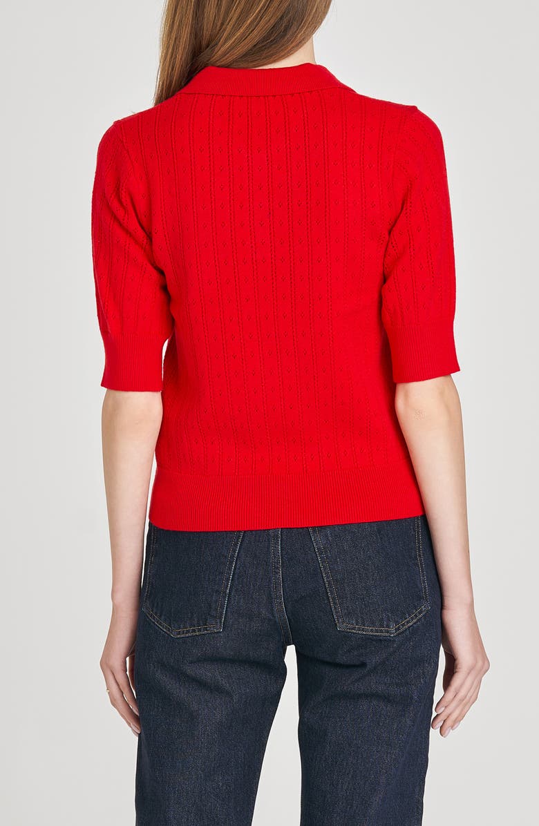 WAYF Taylor Short Sleeve Pointelle Polo Sweater, Alternate, color, Red