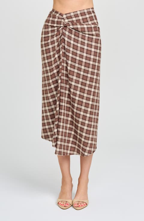 Laurel Plaid Drape Detail Cotton Skirt