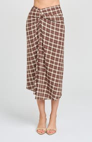 WAYF Laurel Plaid Drape Detail Cotton Skirt