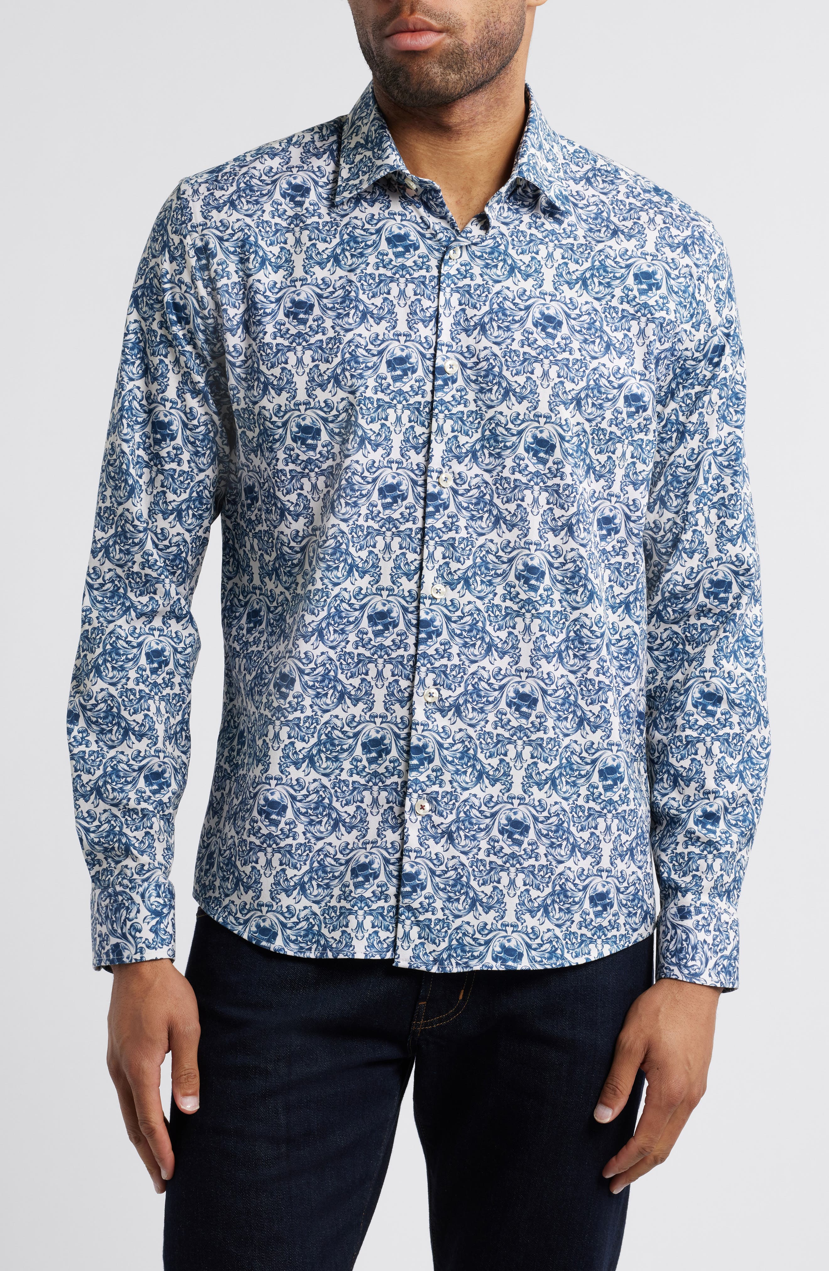 Stone Rose Fancy Skulls Button-Up Shirt