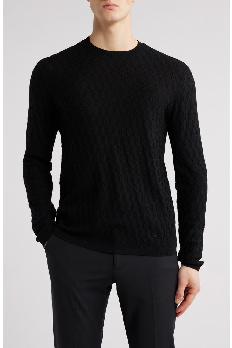 Diamond Wool Blend Crewneck Sweater, Main, color, SOLID BLACK