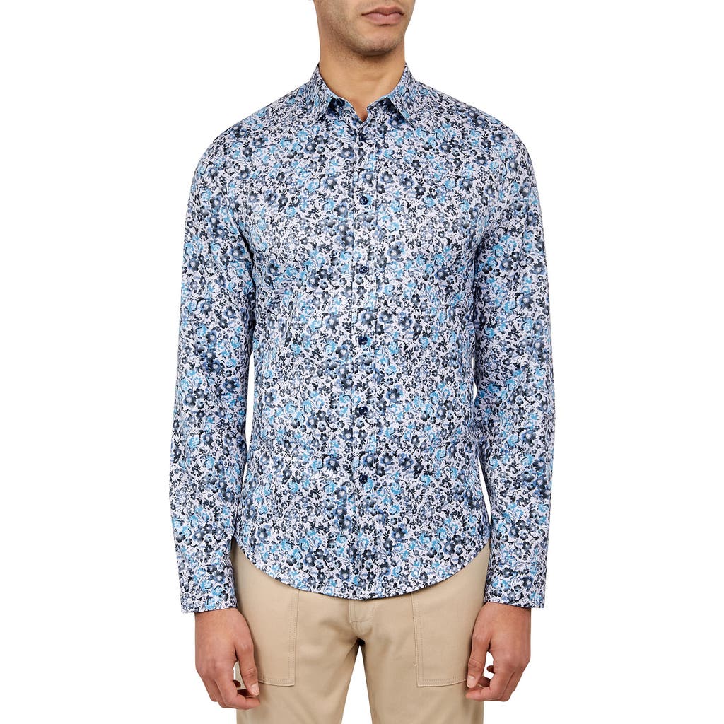 Brooklyn Brigade Floral 4-way Stretch Performance Long Sleeve Shirt In Lt Blue Grey