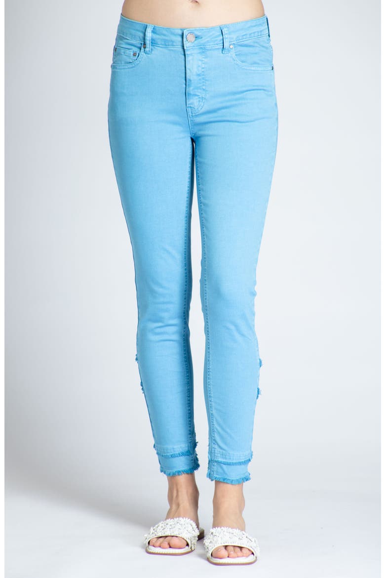 Double Tulip Hem Back Skinny Jeans, Main, color, BLUE