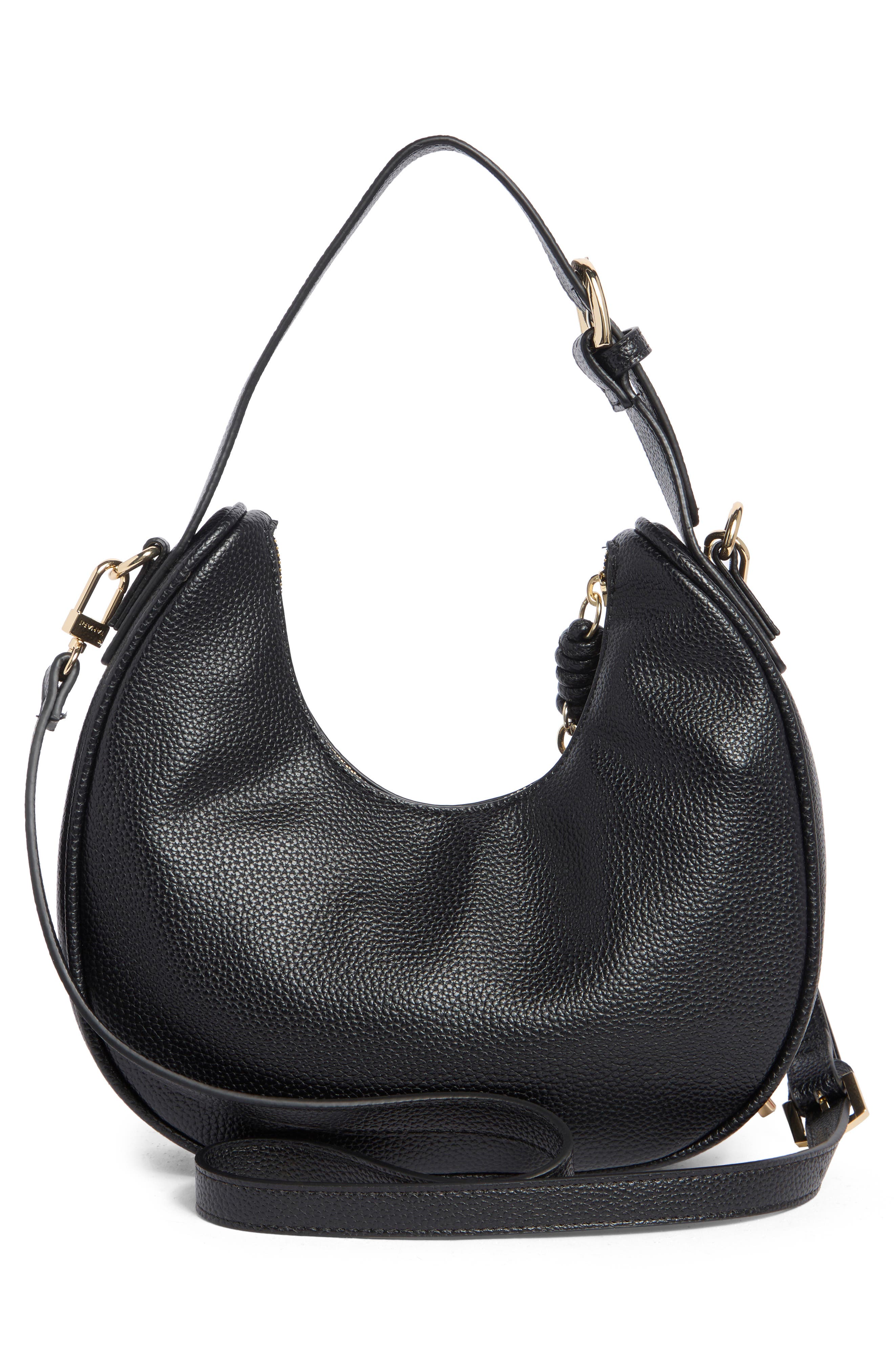 Nala Faux Leather Crescent Shoulder Bag, Alternate, color, BLACK