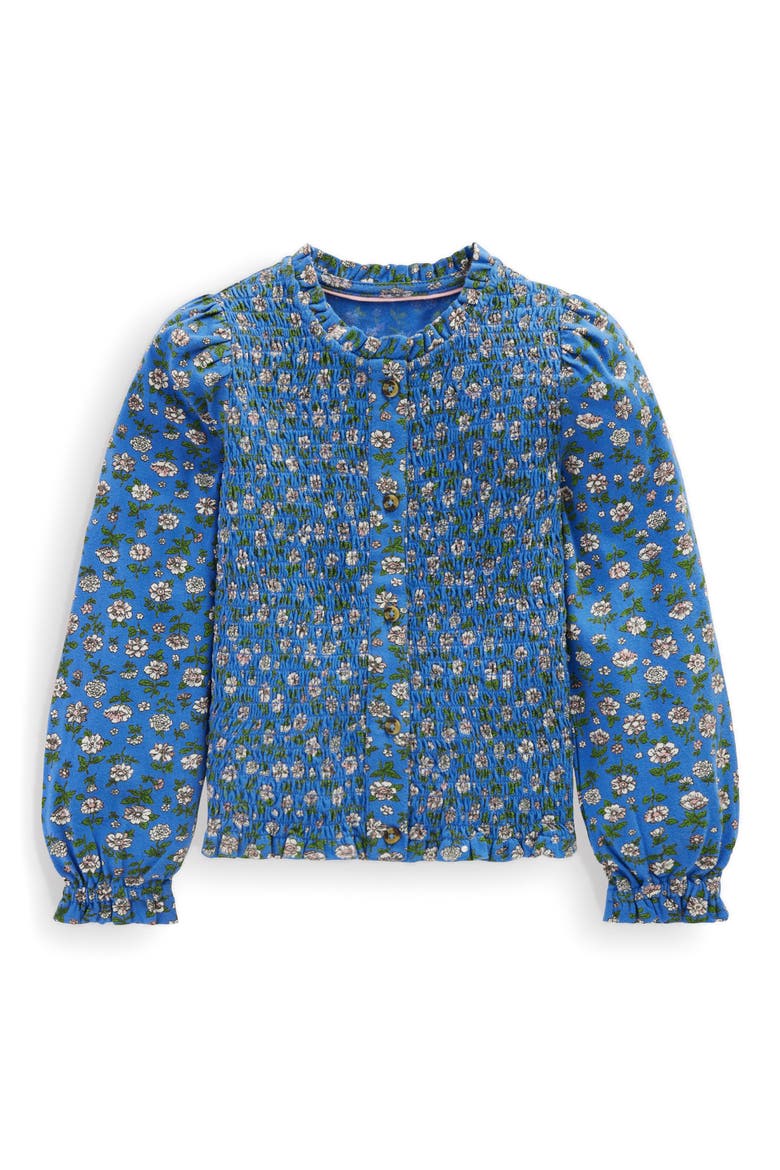 Kids' Floral Smocked Knit Button-Up Shirt, Main, color, BLUE FLORAL