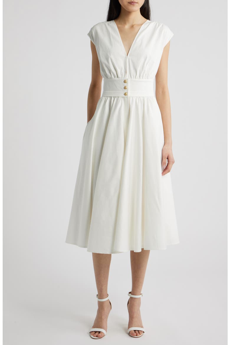 Rose Cotton Blend Midi Dress, Main, color, WHITE