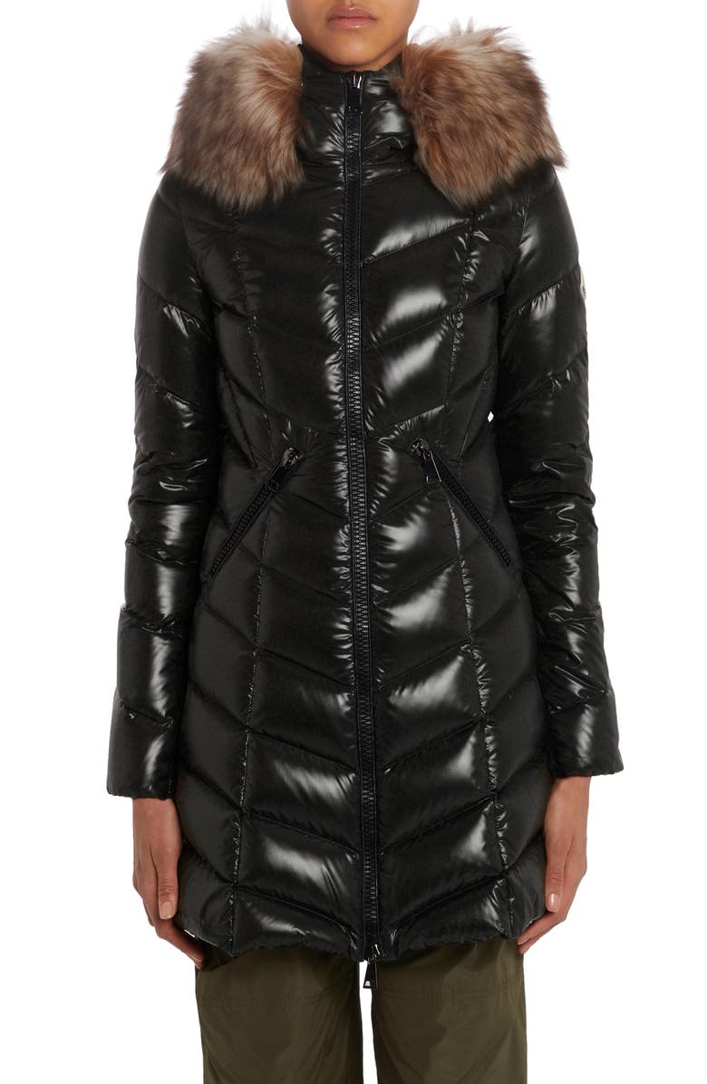 Moncler Marre Quilted Down Coat with Removable Genuine Shearling Trim, Main, color, 