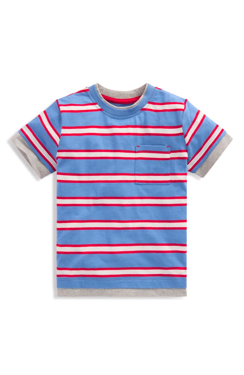 Mini Boden Kids' Double Layer Cotton T-Shirt, Main, color, Blue And Red