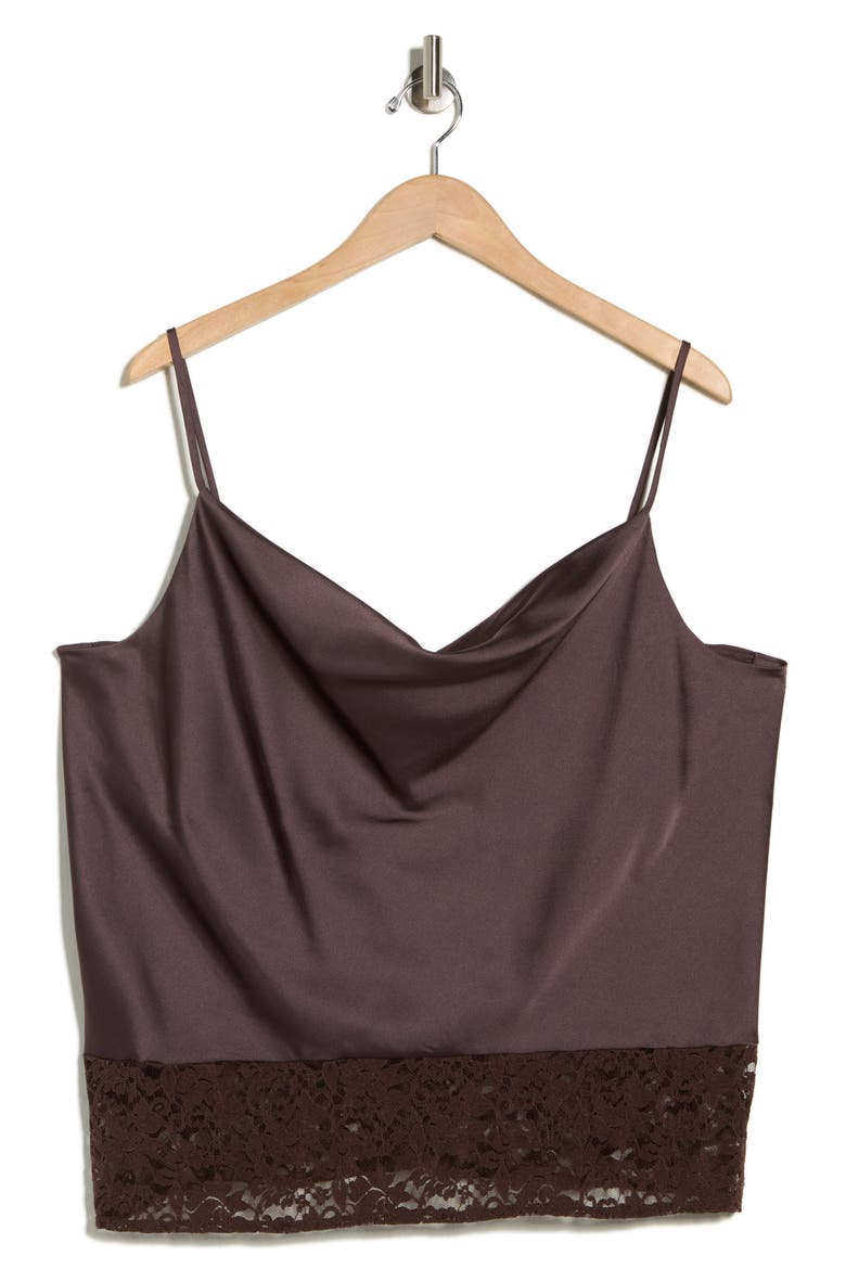 Lace Trim Satin Camisole, Alternate, color, BROWN