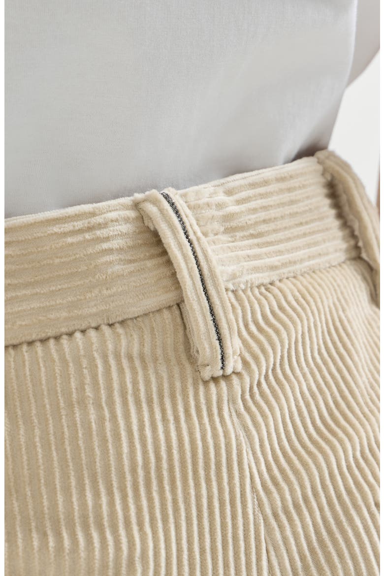 Cotton corduroy wide flare trousers with monili, Alternate, color, Cream