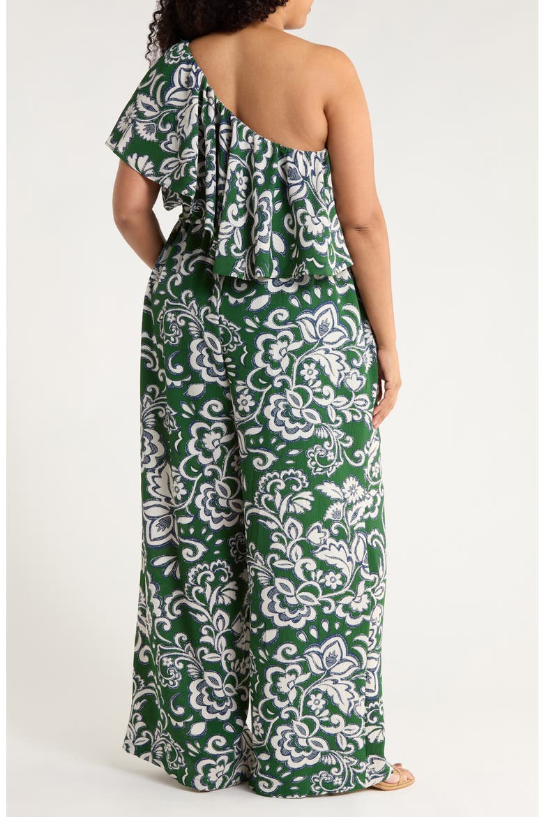 Harriet Floral Kaley One-Shoulder Wide Leg Jumpsuit, Alternate, color, CREAM-GREEN