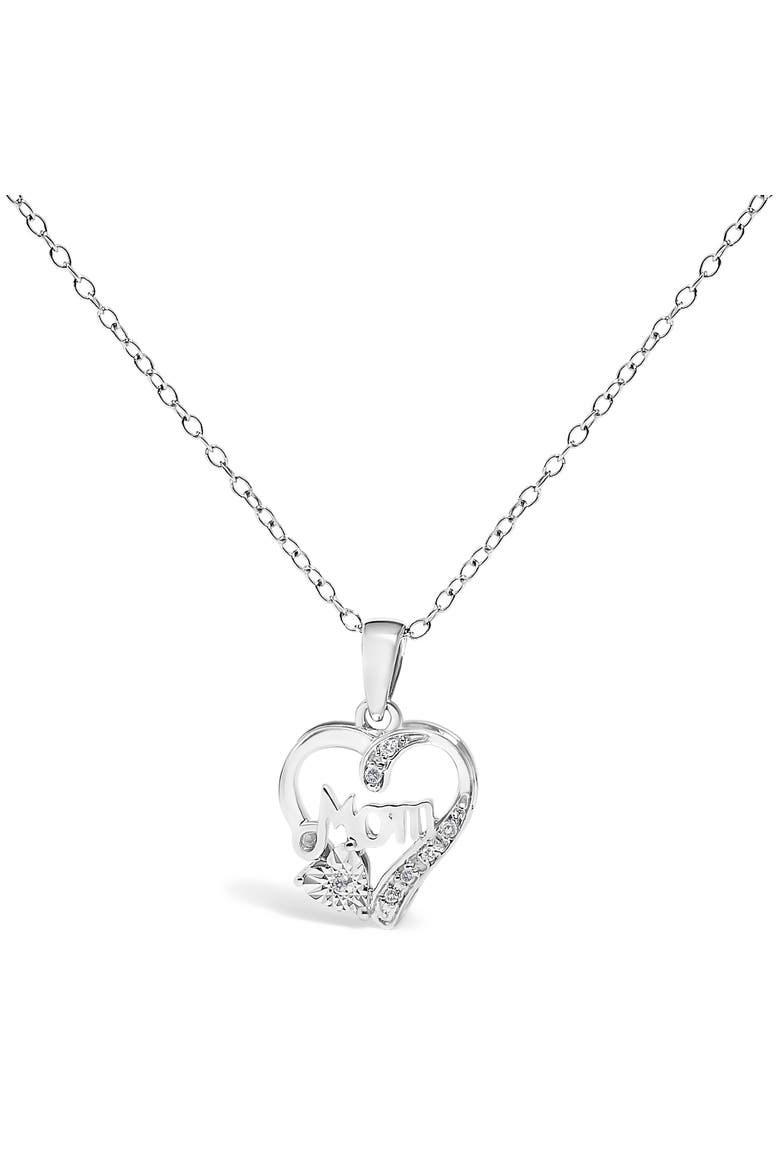 Silver Diamond Accent Mom with Heart Pendant Necklace  Inches, Main, color, White