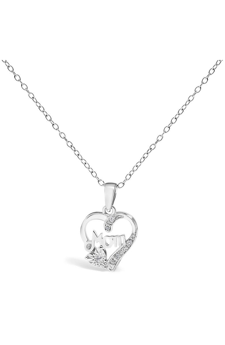 Haus of Brilliance Silver Diamond Accent Mom with Heart Pendant Necklace Inches, Main, color, White