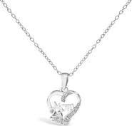 Haus of Brilliance Silver Diamond Accent Mom with Heart Pendant Necklace  Inches