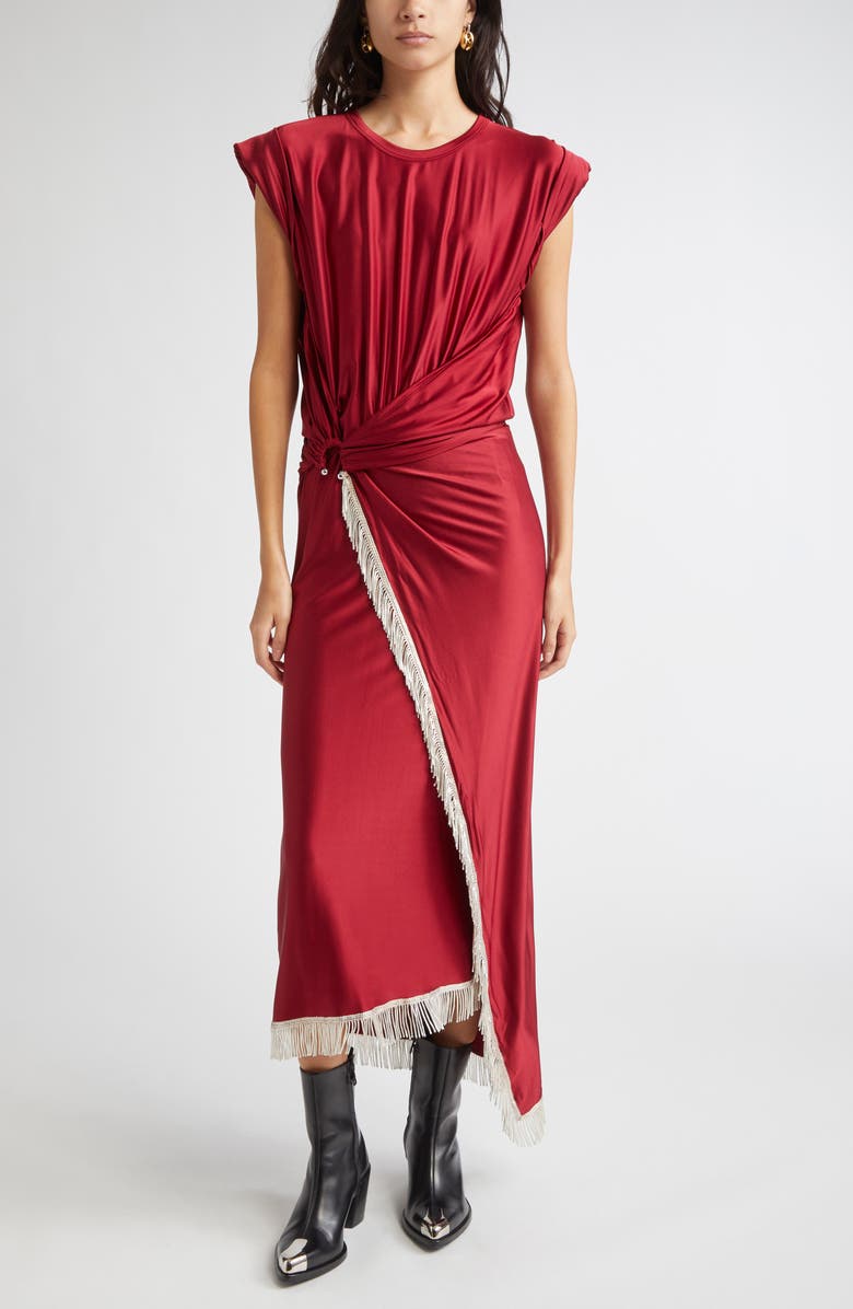 Rabanne Piercing Fringe Asymmetric Jersey Dress, Main, color, Ruby Red