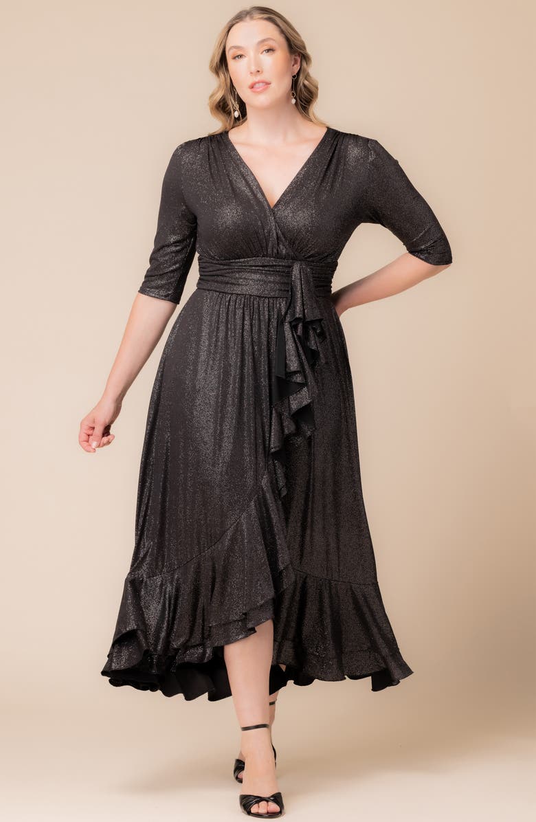 Kiyonna Glimmer Ruffle Gown, Alternate, color, Silver Starlight