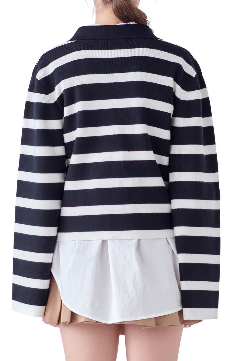 English Factory Stripe Crop Polo Sweater, Alternate, color, Black/ White