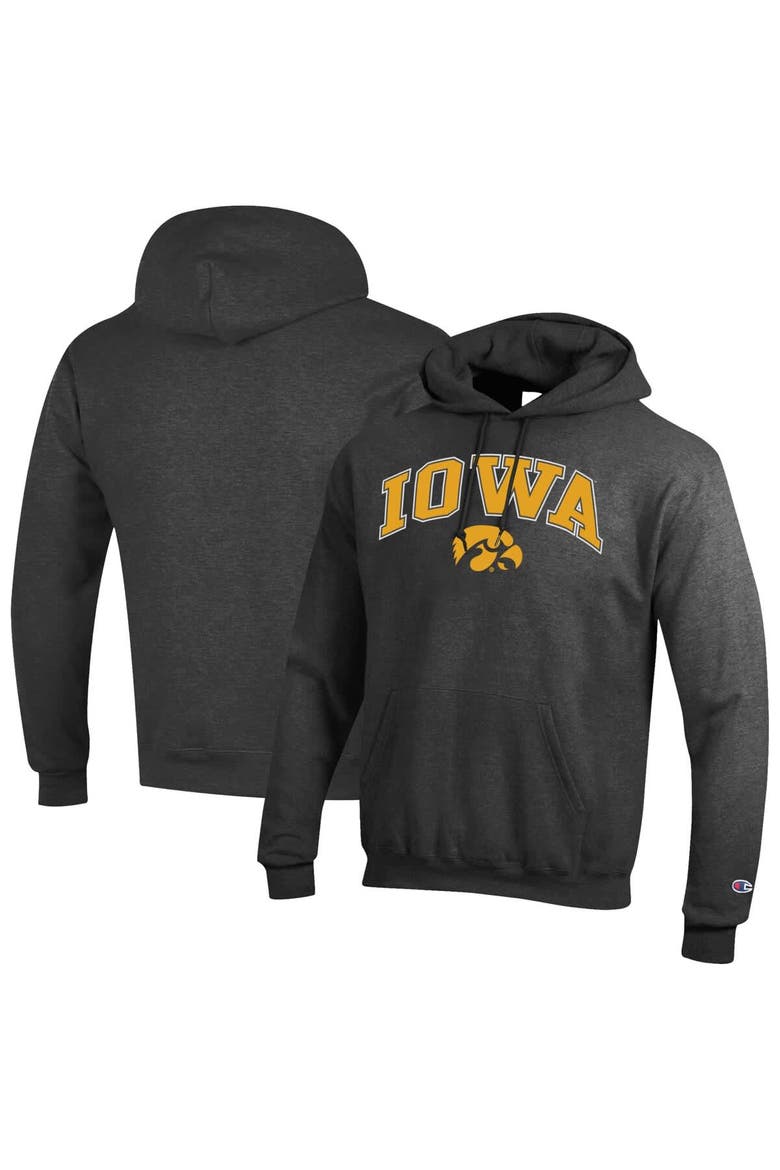 Men's Champion  Charcoal Iowa Hawkeyes Arch Over Logo Pullover Hoodie, Main, color, Charcoal