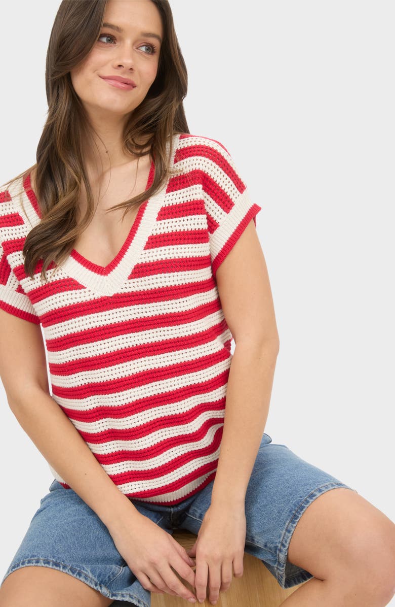 Blu Pepper Open Stitch Short Sleeve Sweater, Alternate, color, Red