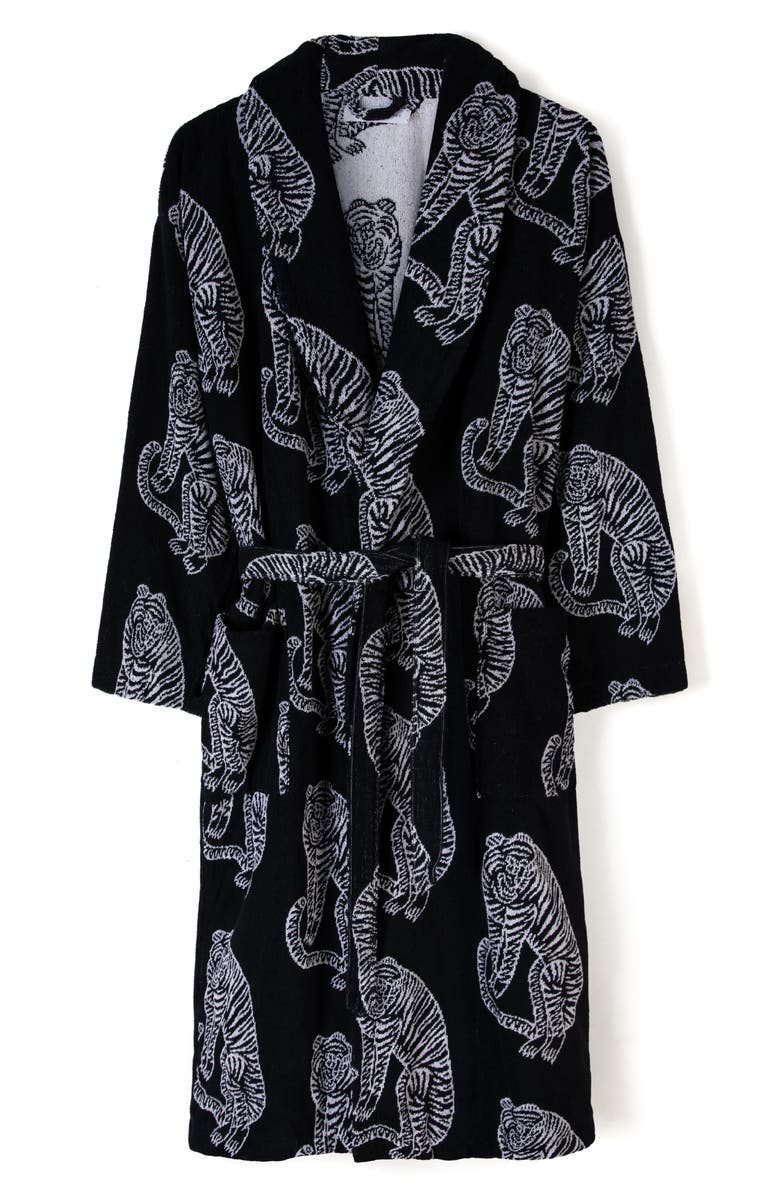 Desmond & Dempsey Print Cotton Terry Cloth Robe, Alternate, color, Black/ Cream