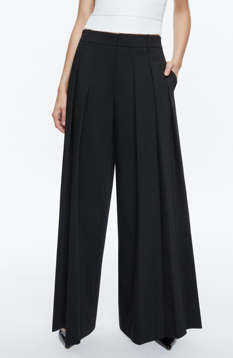 Alice + Olivia Blaire Pleated High Waist Wide Leg Pants, Main, color,