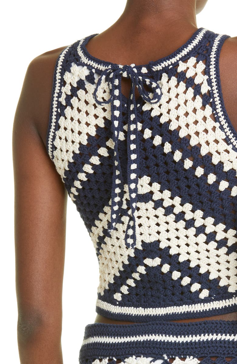 Zimmermann Chintz Cotton Crochet Crop Top, Alternate, color, 