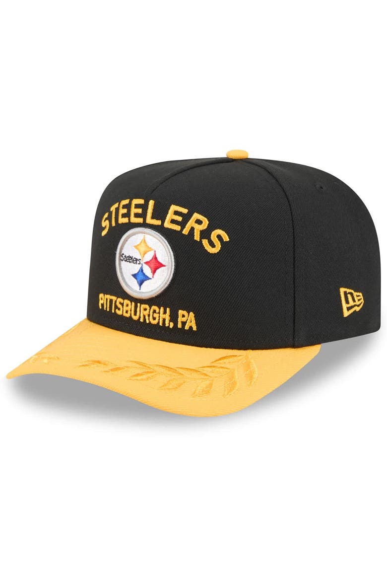 Men's New Era  Black/Gold Pittsburgh Steelers 2025 NFL Draft A-Frame 9FIFTY Snapback Hat, Main, color, Black