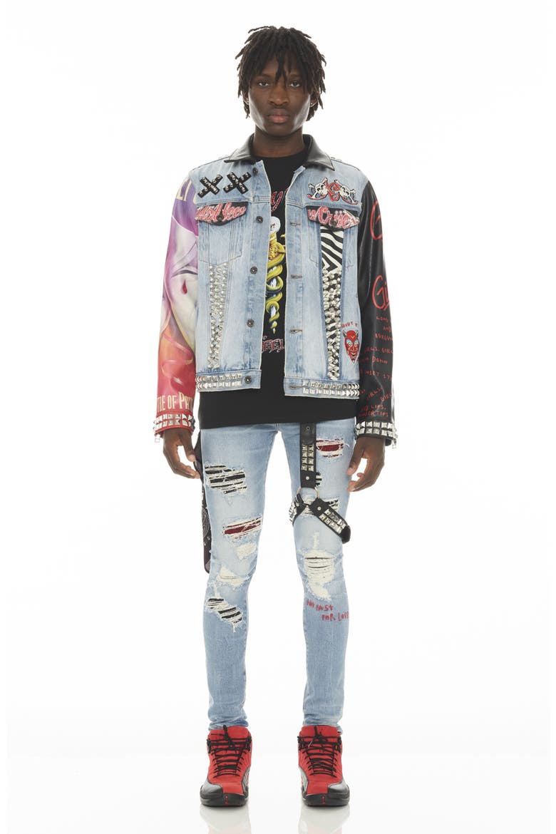 Punk Super Skinny Jeans with Studded Leg Harness, Alternate, color, CRUE