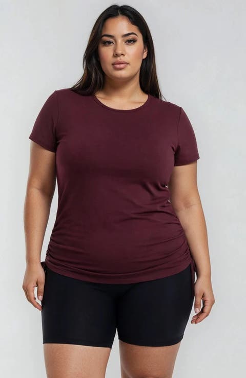 Plus Size Short Sleeve Adele Swim Top and Black Mid-Thigh Swim Shorts Set