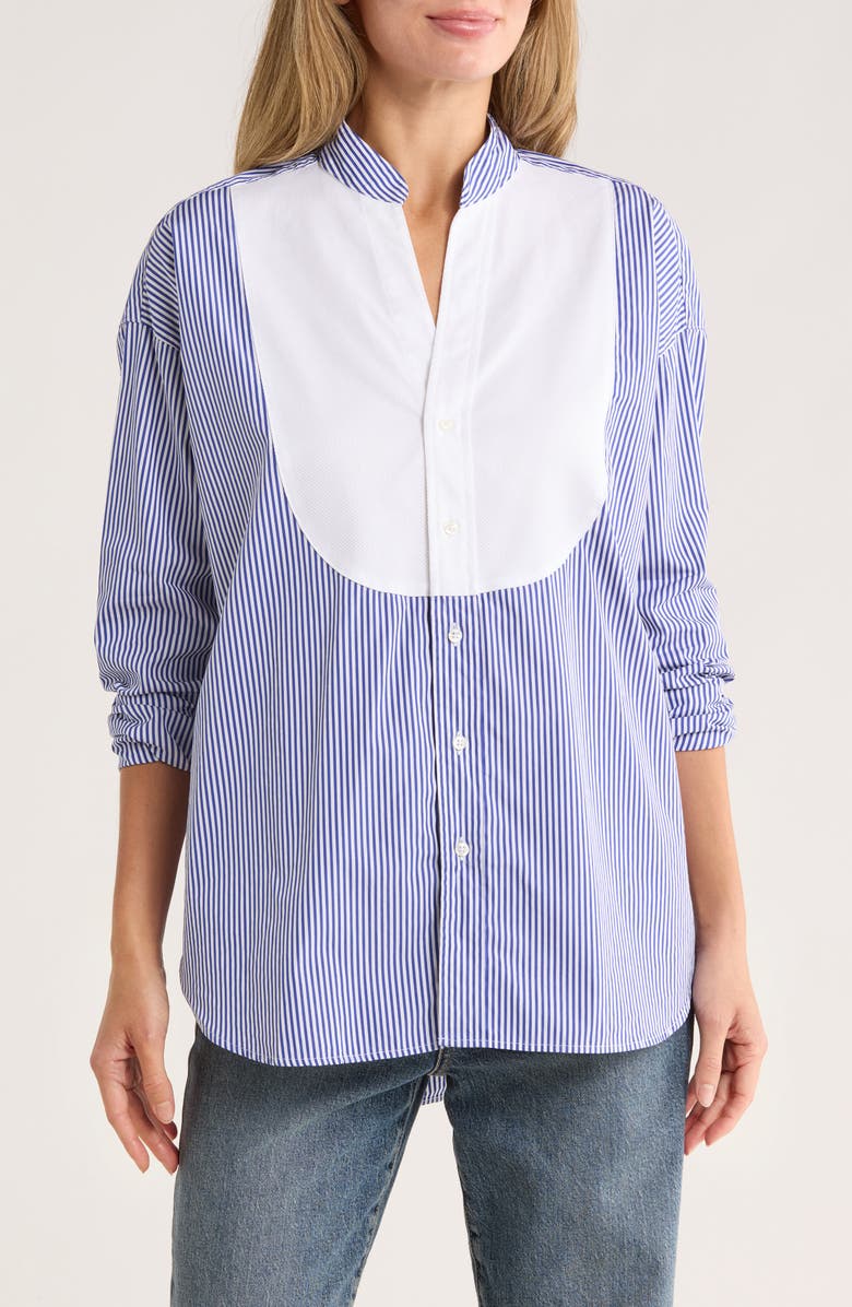 Frank & Eileen Victoria Surplice Neck Button Up Shirt, Main, color, Blue Stripe W/ White Bib
