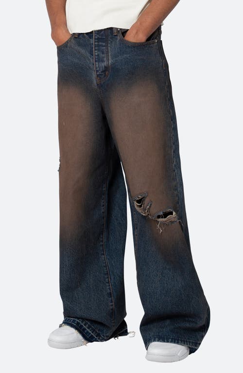 Mnml Baggy Rave Ripped Wide Leg Jeans In Rust