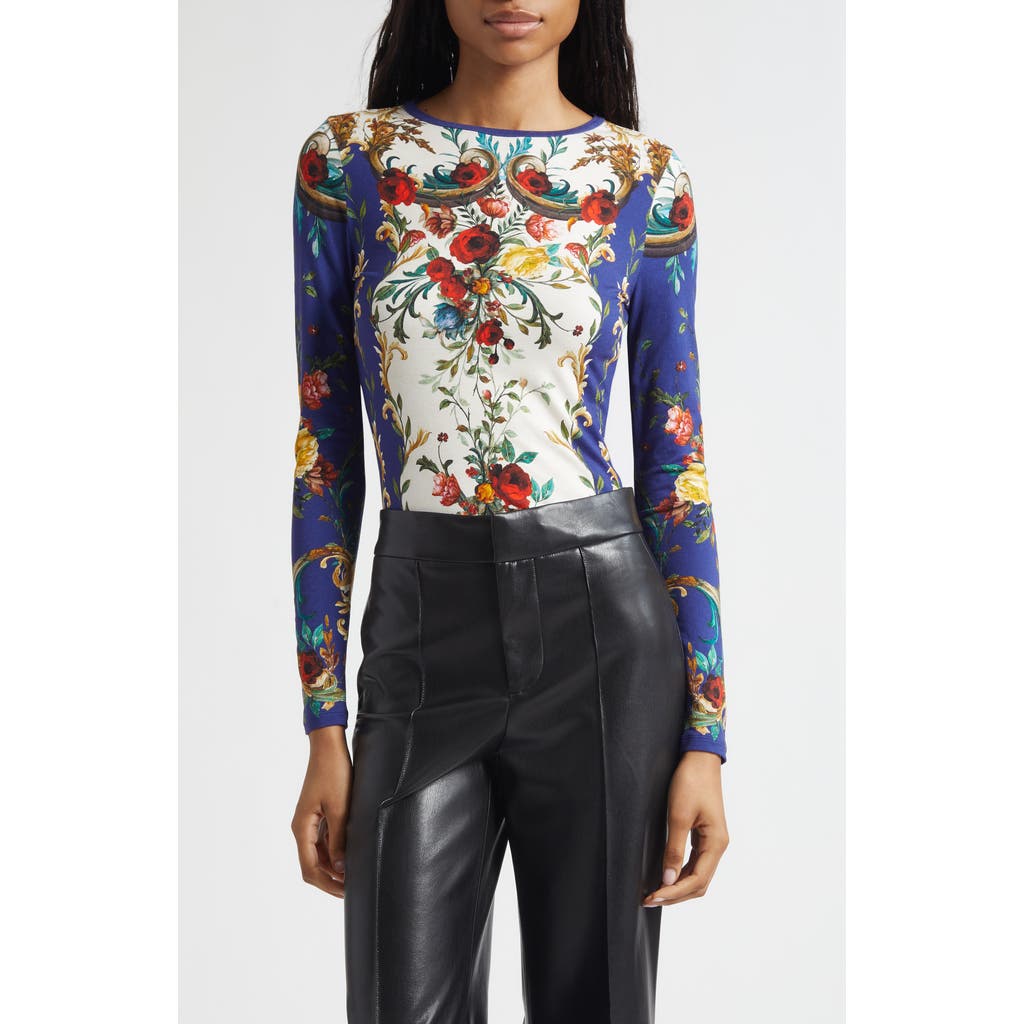 Alice And Olivia Alice + Olivia Delaina Floral Long Sleeve Mesh Top In Multi