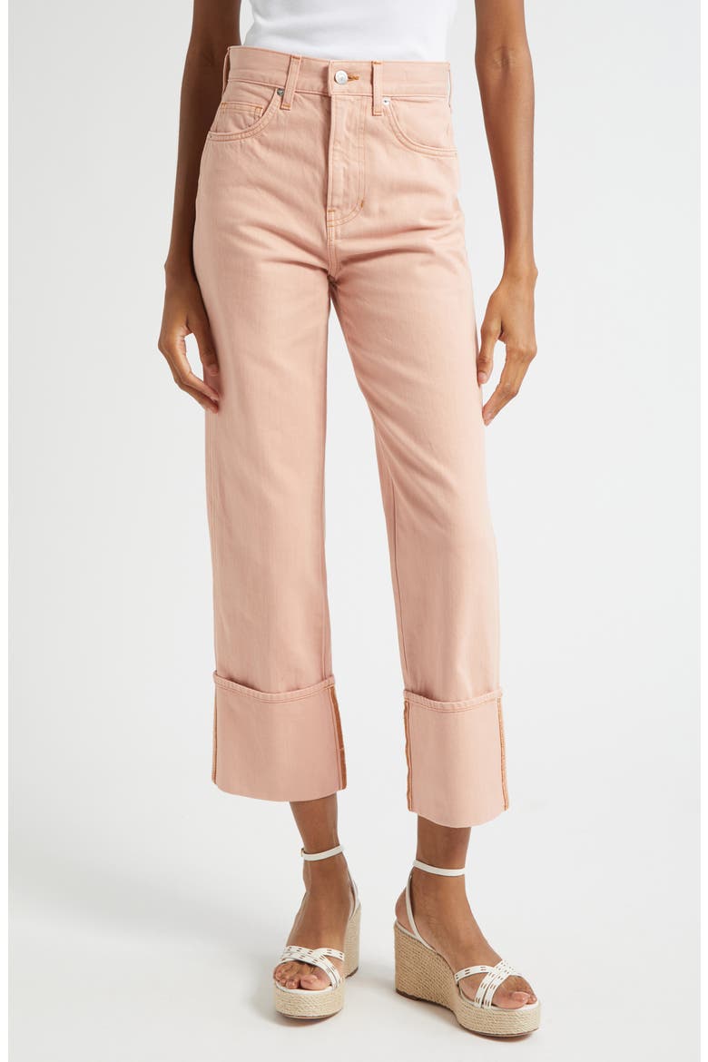 Dylan Cuffed High Waist Relaxed Straight Leg Jeans, Main, color, PINK BLOSSOM