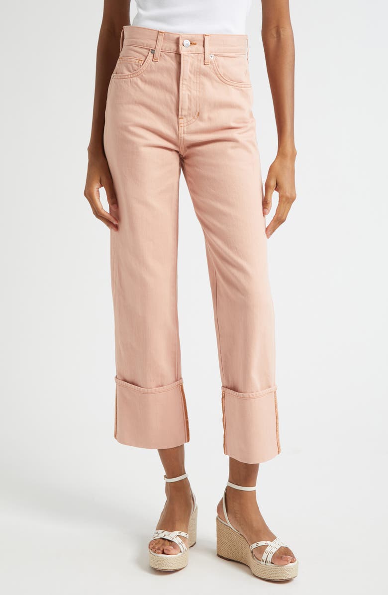 Veronica Beard Dylan Cuffed High Waist Relaxed Straight Leg Jeans, Main, color, Pink Blossom