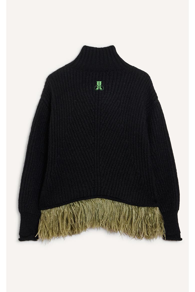 High Kick Sweater With Feathers, Alternate, color, Solid Black