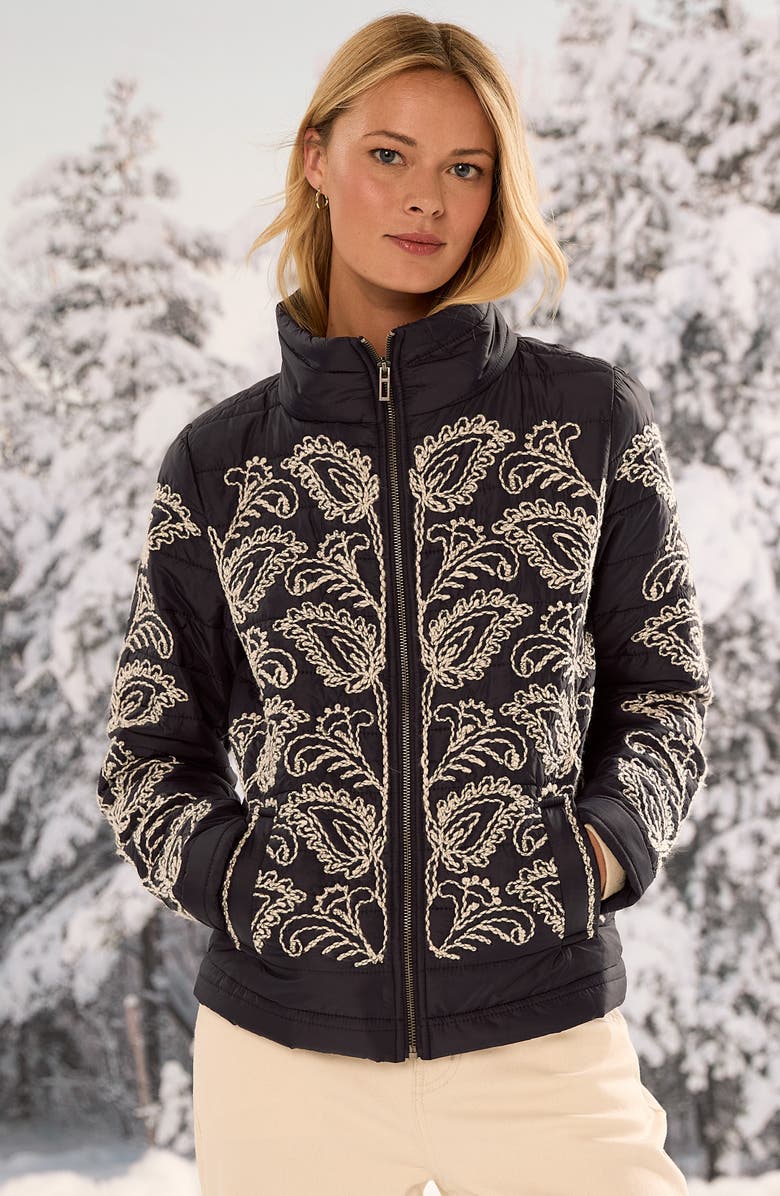 NIC+ZOE Embroidered Puffer Jacket, Alternate, color, Indigo Multi