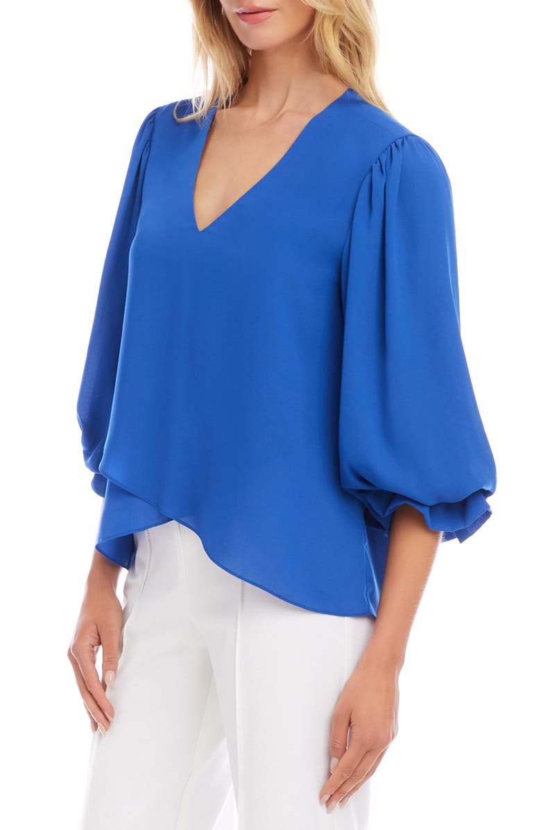 Karen Kane Crossover Hem Asymmetric Top, Alternate, color, Blue