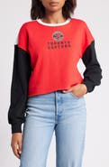 WEAR by Erin Andrews Women's WEAR by Erin Andrews Heather Red Toronto Raptors Mixed Letter Cropped Pullover Sweatshirt