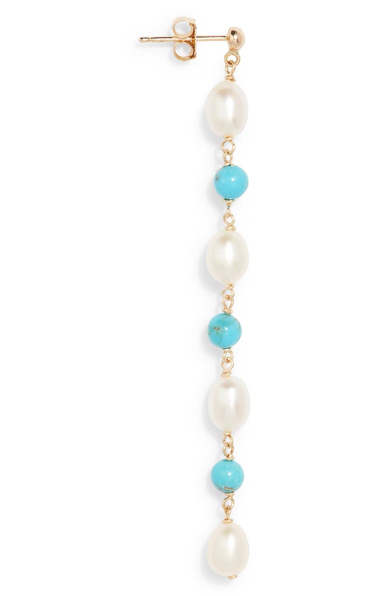 Poppy Finch Baroque Pearl & Turquoise Drop Earrings, Alternate, color, 14Kyg