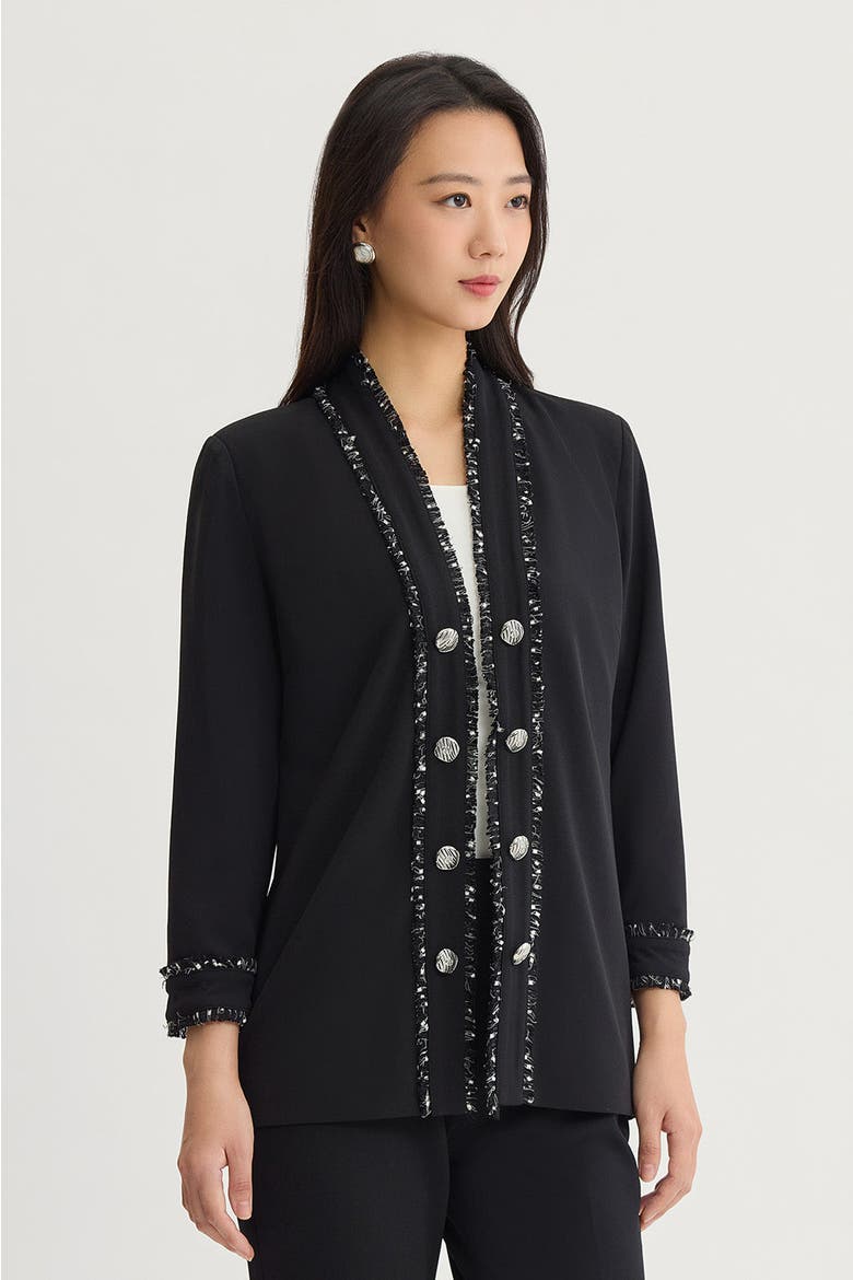 Stretch Deco Crepe Eyelash Jacket, Alternate, color, Black