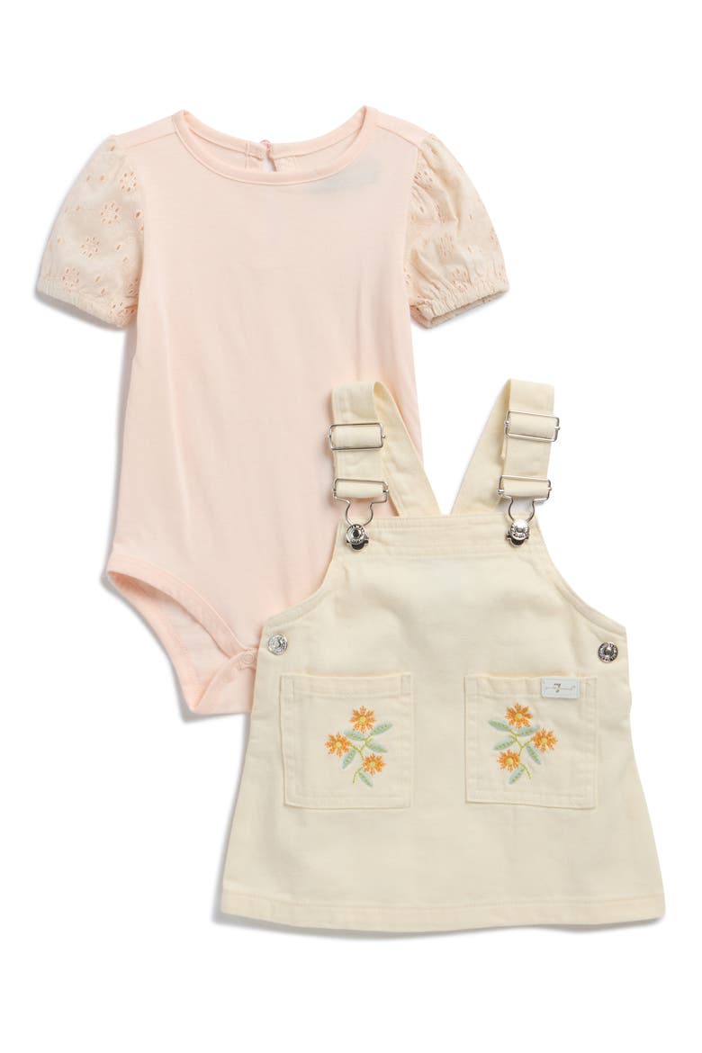 Eyelet Sleeve Bodysuit & Skirtall Set, Main, color, PINK SAND
