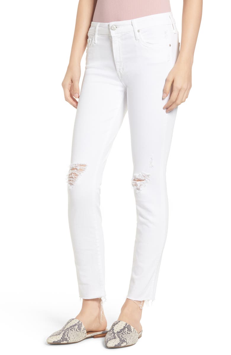 MOTHER 'Looker' Frayed Ankle Crop Jeans, Main, color,