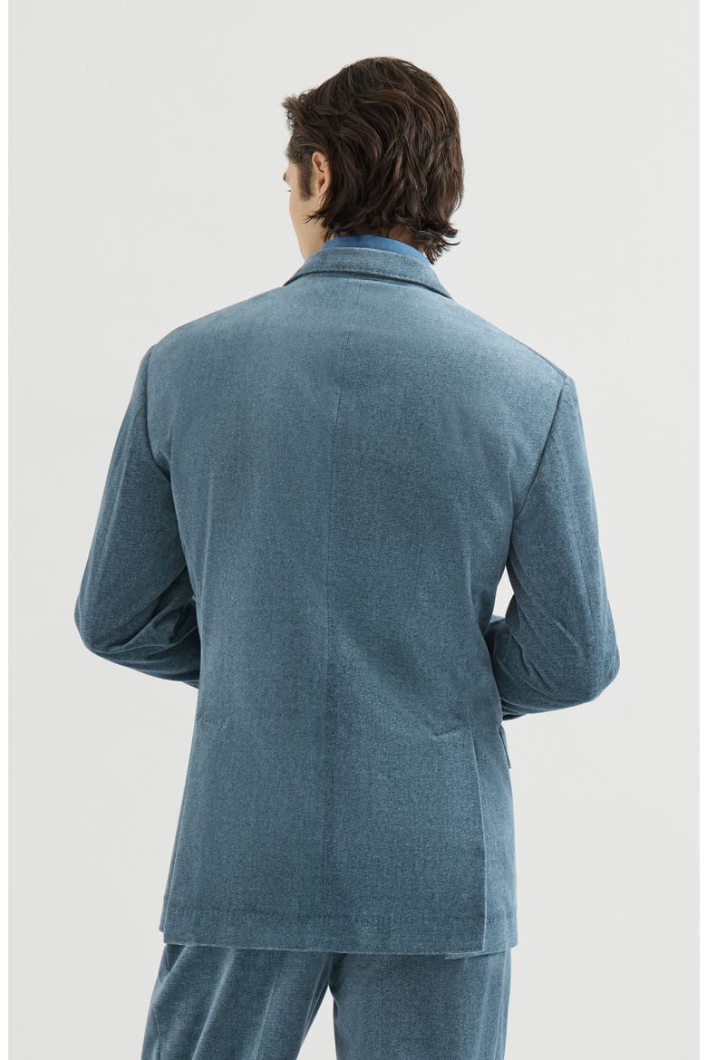 Denim-effect cotton velvet one-and-a-half breasted Tailor blazer with metal buttons, Alternate, color, Cerulean