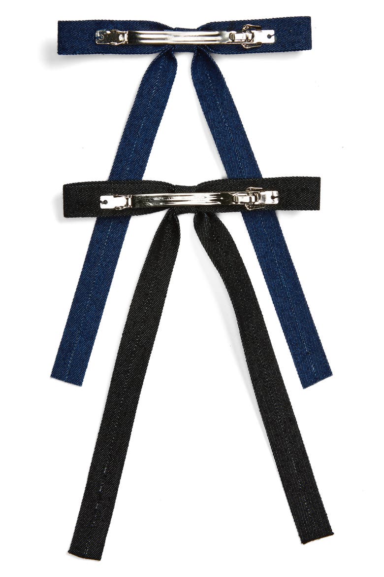 2-Pack Skinny Denim Bow Barrettes, Alternate, color, DENIM/BLACK