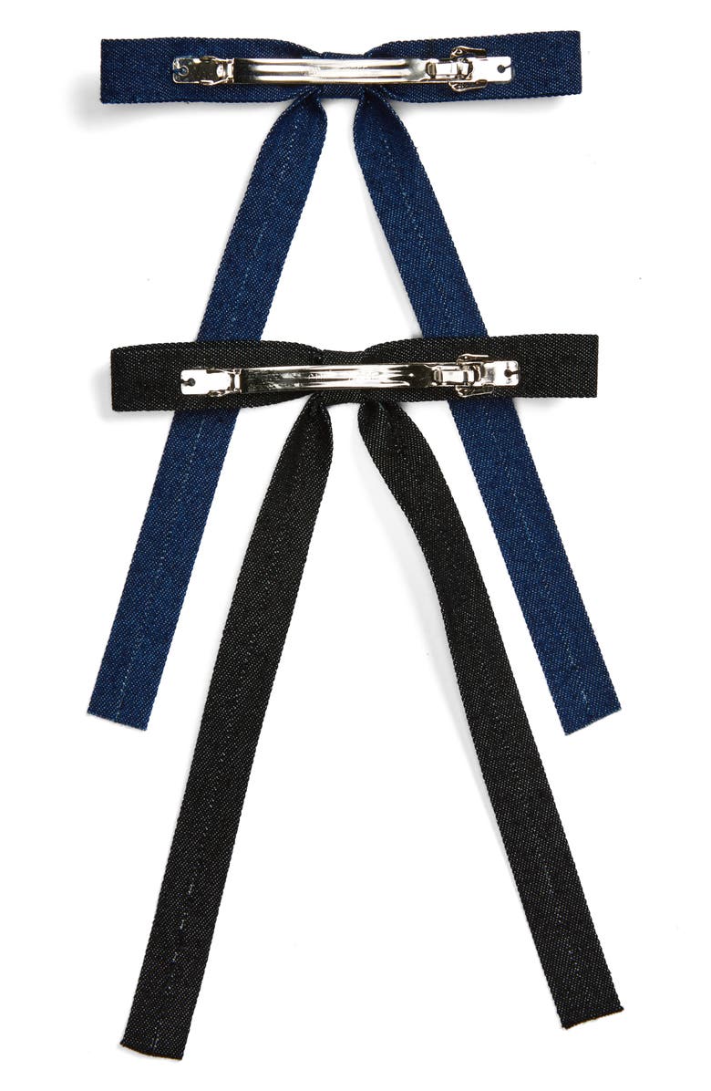 Tasha 2-Pack Skinny Denim Bow Barrettes, Alternate, color, Denim/Black