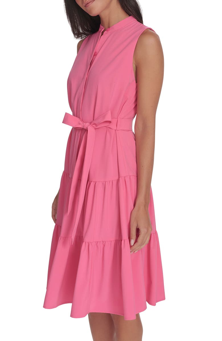 Calvin Klein Commuter Sleeveless Tiered Shirtdress, Alternate, color, Azalea