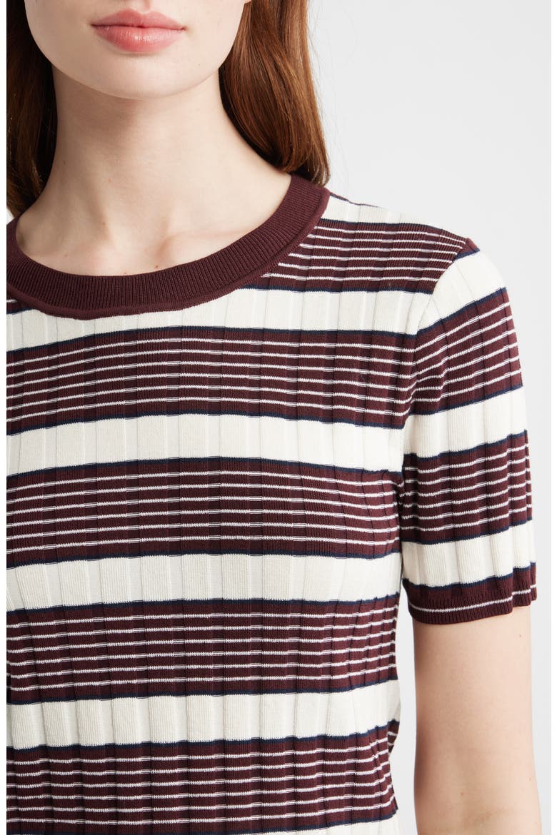 Ellen Stripe Short Sleeve Sweater, Alternate, color, BURGUNDY