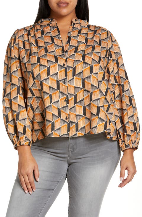 Balloon Sleeve Cotton Blouse (Plus Size)