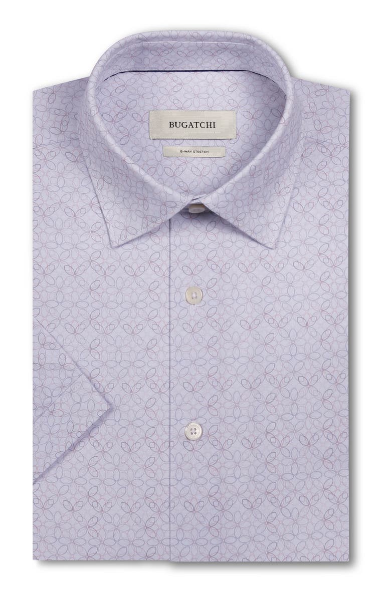 Bugatchi Miles OoohCotton<sup>®</sup> Geometric Print Short Sleeve Button-Up Shirt, Alternate, color, Ivory